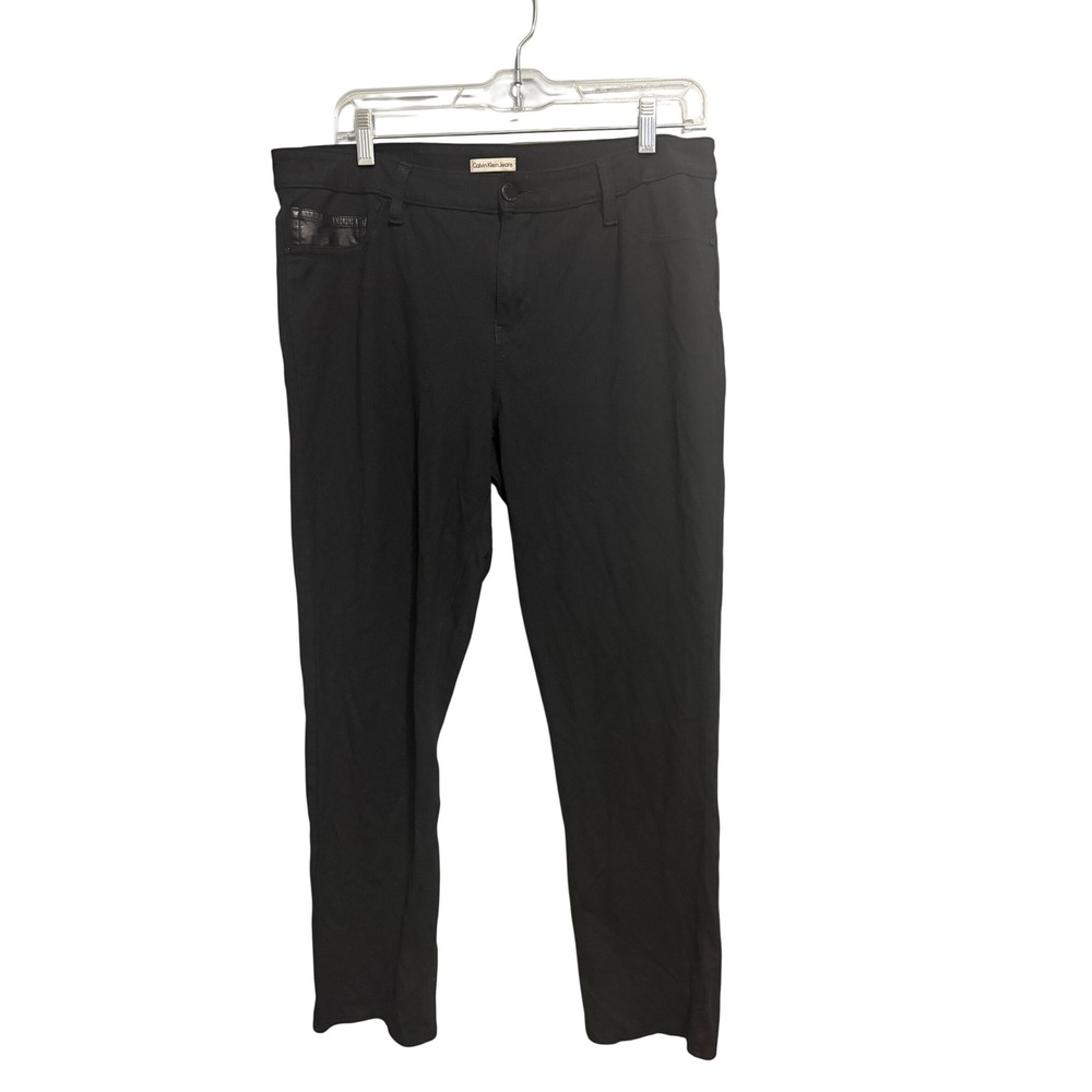 Calvin Klein Jeans Womens Black Skinny Pants Faux Leather Trim Size 14